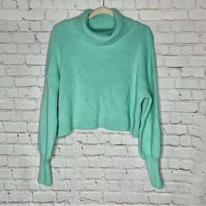 Wild Fable aqua cropped sweater with cowl neck, size: xxl